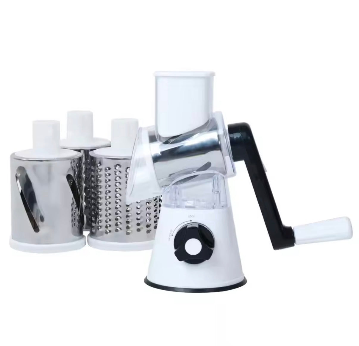 Problems Solved vegetable and fruit slicer and grater benchtop drum cutter with multiple blades for efficient food preparation.