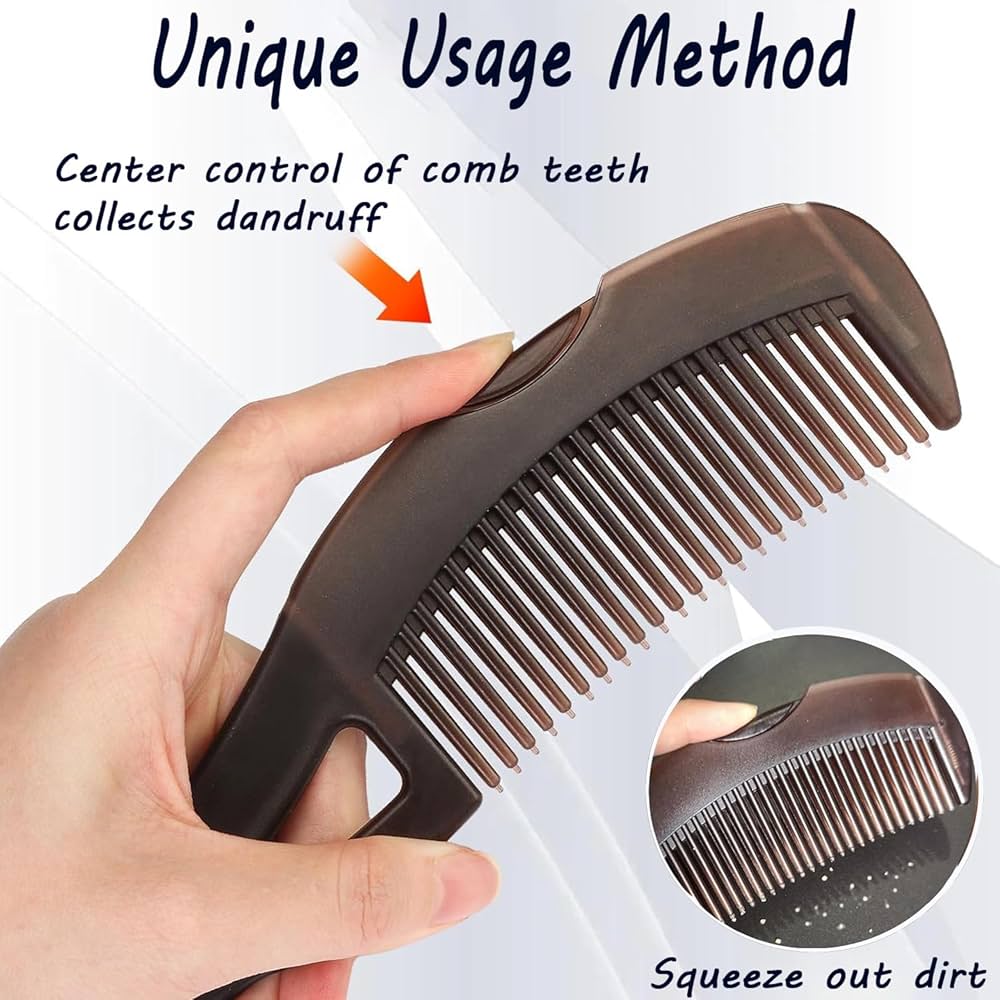 Problems Solved Dandruff Comb with hollow teeth for scalp detox, psoriasis, lice, and hair scalp care in brown.