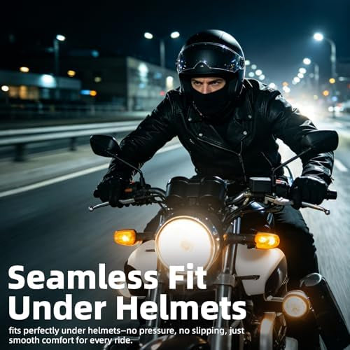 Problems Solved men's and women's UV protection motorcycle and snowboard balaclava showing full face coverage and breathable fabric.