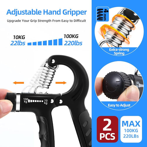 2PCS Grip Strength Trainer with 22-220Lbs (10-100kg) Adjustable Resistance