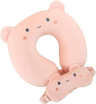 Problems Solved kids travel pillow with sleep eye mask, soft memory foam neck pillow for comfortable travel and nap support