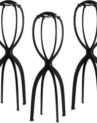 Three black tall wig stand heads from Problems Solved, perfect for holding and displaying wigs in a salon or at home.