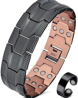 Solid copper magnetic bracelet for men with 3X ultra-strength magnets, featuring 3500 Gauss for therapeutic benefits.