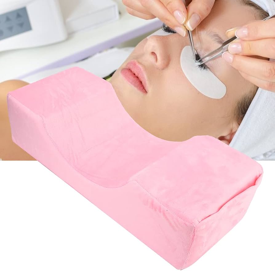 Problems Solved eyelash extension pillow made of memory foam, designed for comfortable eyelash application in beauty salons.