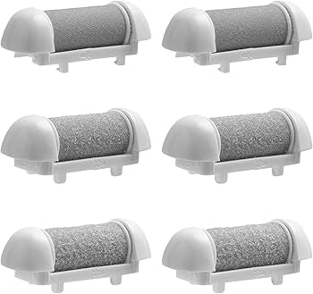 Set of six Problems Solved replacement roller refill heads for pedicure foot files, showing textured abrasive surfaces for foot care.