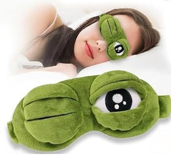 Soft black sleep mask with 3D frog design, eye cover for comfortable sleeping, by Problems Solved.