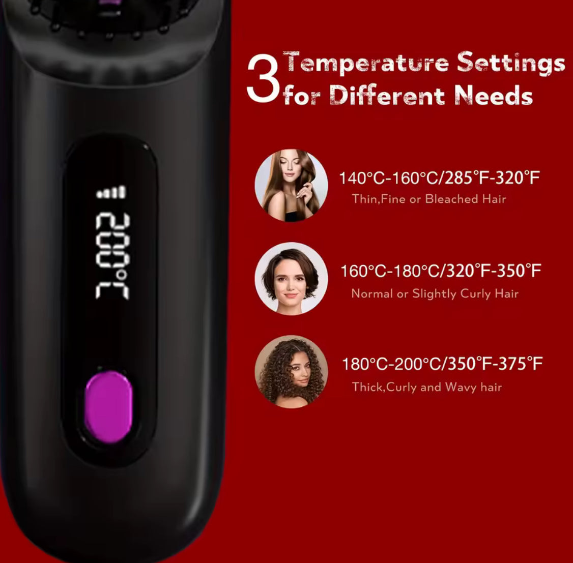 Electric Hair Straightener Brush Portable Fast Heating - Problems Solved