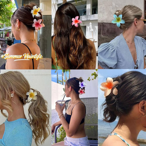 6 pcs Color Flower Hair Clips, 3.14 inches Large Hawaiian Flower Claw Clip for Women