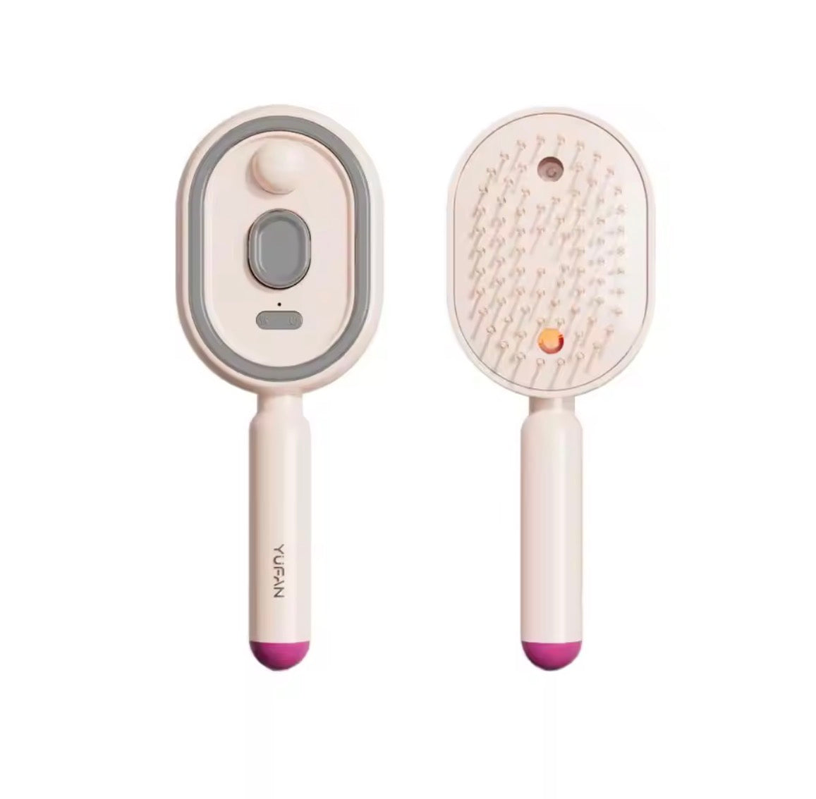 Problems Solved electric spray air massage comb with anti-tangle bristles and mist dispenser for smoothing and straightening hair.