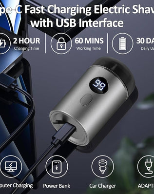 Problems Solved men's mini electric shaver with waterproof design, USB rechargeable travel razor, compact for grooming on the go.
