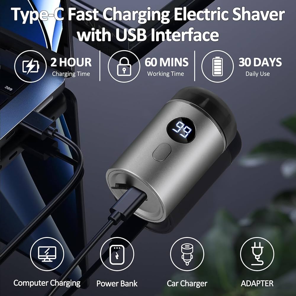Problems Solved men's mini electric shaver with waterproof design, USB rechargeable travel razor, compact for grooming on the go.