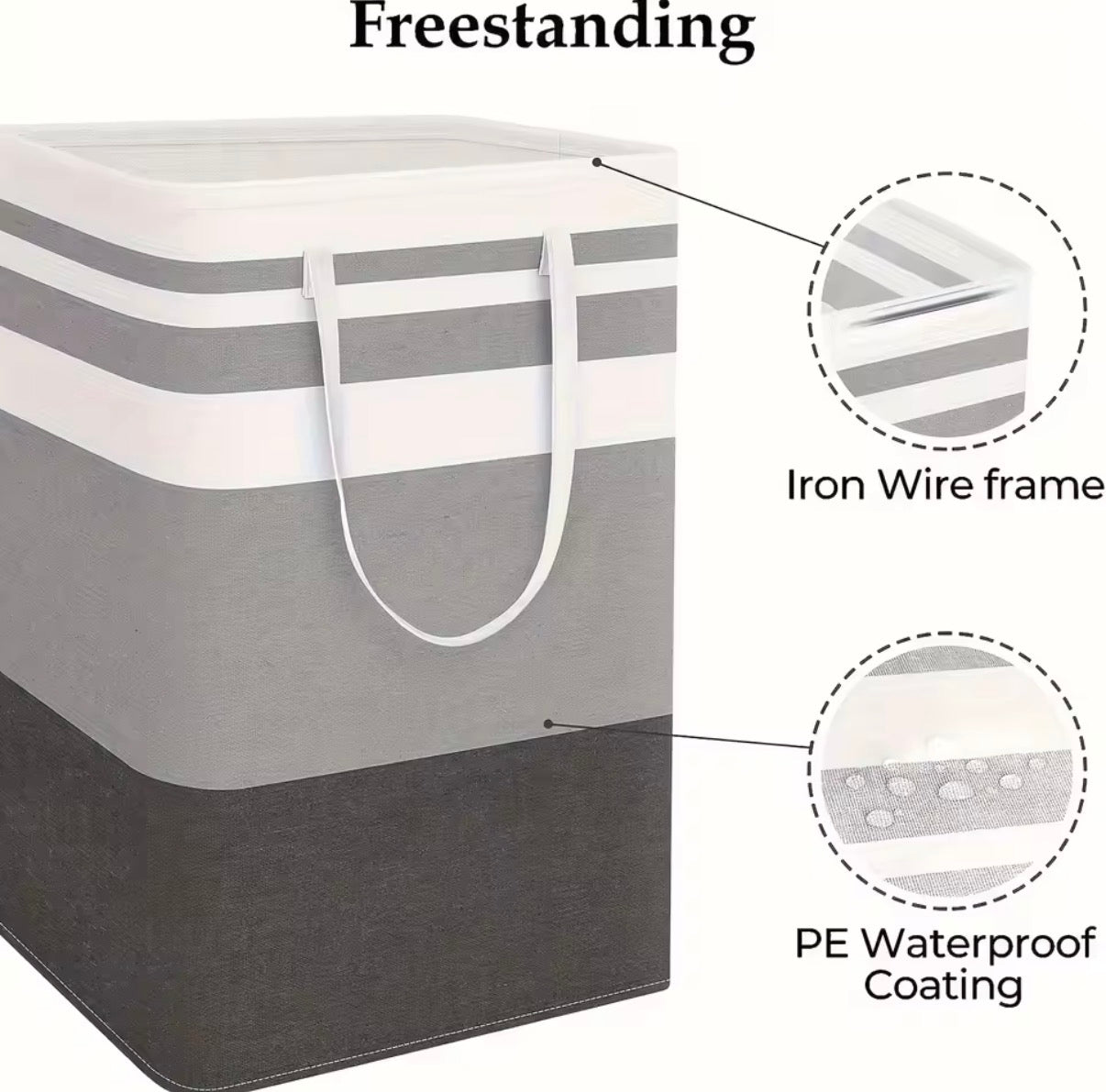 Extra large waterproof laundry hamper with extended handle by Problems Solved, foldable design, showing durable fabric and sturdy handle.