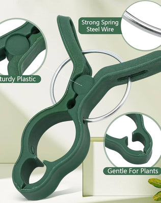 Set of 50 Problems Solved plant support clips for tomatoes and garden plants, durable plastic gardening clips for plant stability.