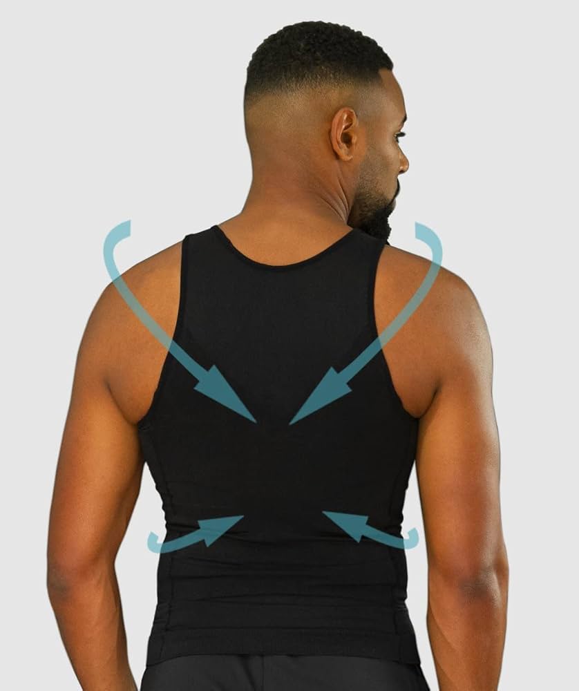 Men's posture corrector vest by Problems Solved, designed to improve back and shoulder alignment and reduce back pain.