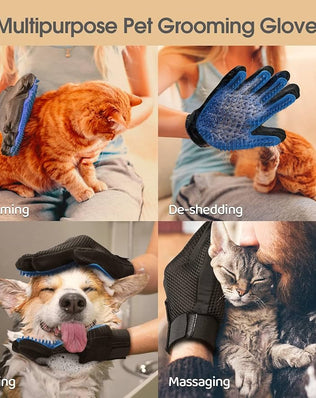 2 Grooming Gloves, Hair Remover for Dogs and Cats, Massaging and Soft