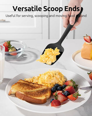 Problems Solved silicone spatula set with four heat-resistant, flexible spatulas in various sizes, suitable for cooking and baking.