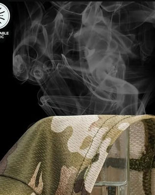 Lightweight breathable camo balaclava mask by Problems Solved, showing full face coverage and army-style hood for outdoor activities.