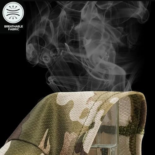 Lightweight breathable camo balaclava mask by Problems Solved, showing full face coverage and army-style hood for outdoor activities.