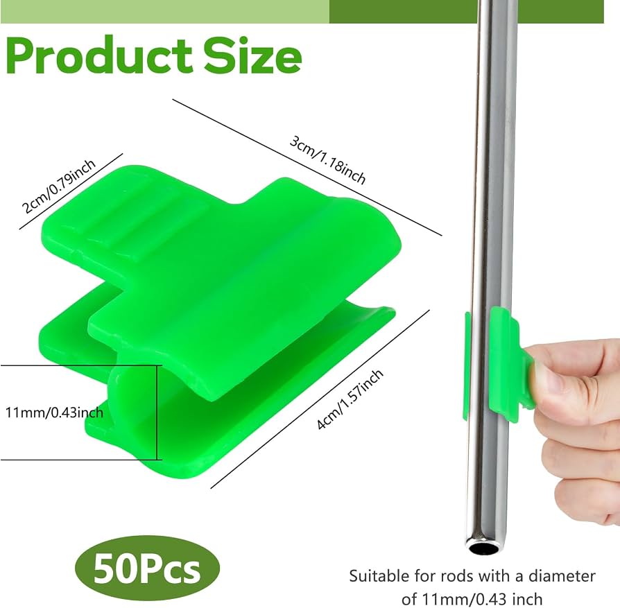 Pack of 50 Problems Solved greenhouse clamps, 11 mm diameter polytunnel clips for garden plant support and securing greenhouse coverings.