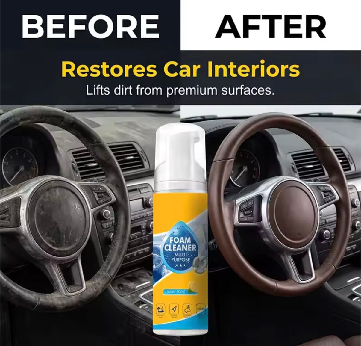 Problems Solved 4-in-1 multi-enzyme foam cleaner for car interior, leather, bathroom sofa, and upholstery cleaning tool.