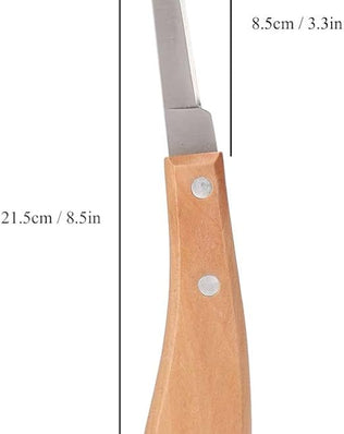Problems Solved Sharper Hoof Knife for left or right hand farrier tools, featuring a sharp blade for hoof trimming.