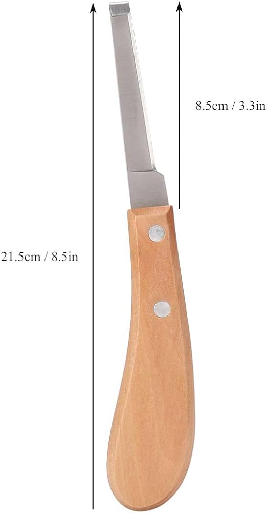 Problems Solved Sharper Hoof Knife for left or right hand farrier tools, featuring a sharp blade for hoof trimming.