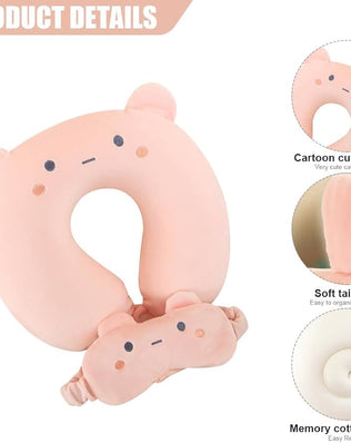 Problems Solved kids travel pillow with sleep eye mask, soft memory foam neck pillow for comfortable travel and nap support.