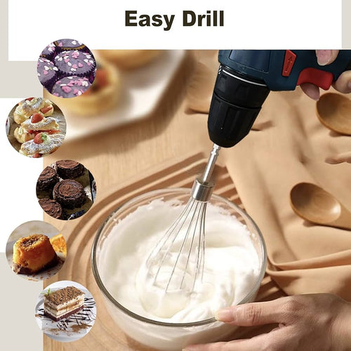 Problems Solved 3-piece hand mixer accessory set with stainless steel attachments for electric drills, ideal for kitchen mixing tasks.