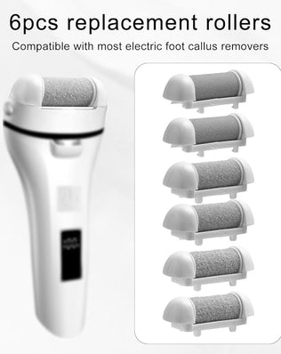 Problems Solved 6-pack replacement roller refill heads for pedicure foot files, ideal for foot callus removal and smoothing.