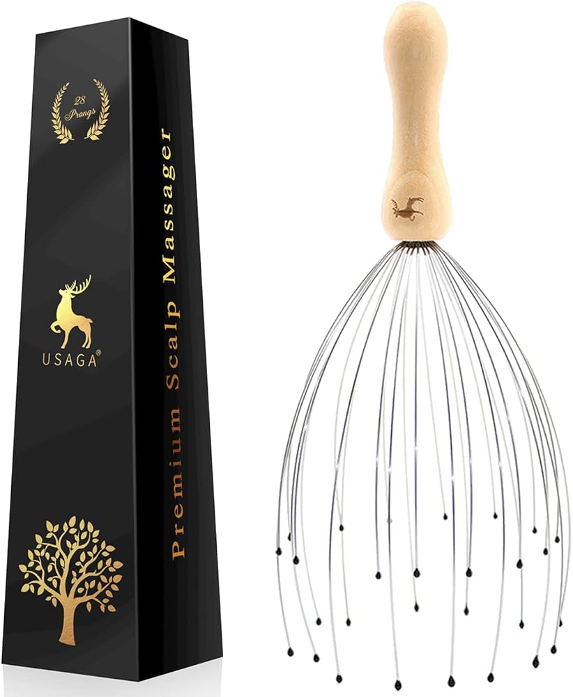 Problems Solved 28 Finger Head Scratcher and scalp massager with flexible head whisk for relaxing head and scalp massage.