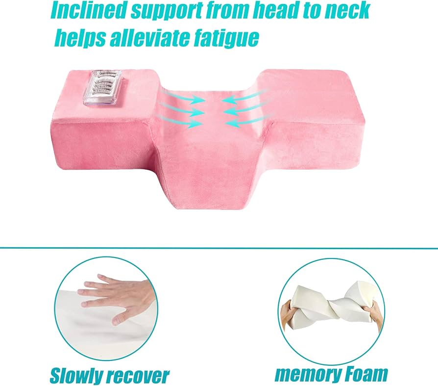 Memory foam eyelash extension pillow by Problems Solved designed for beauty salons, provides neck support during eyelash application.