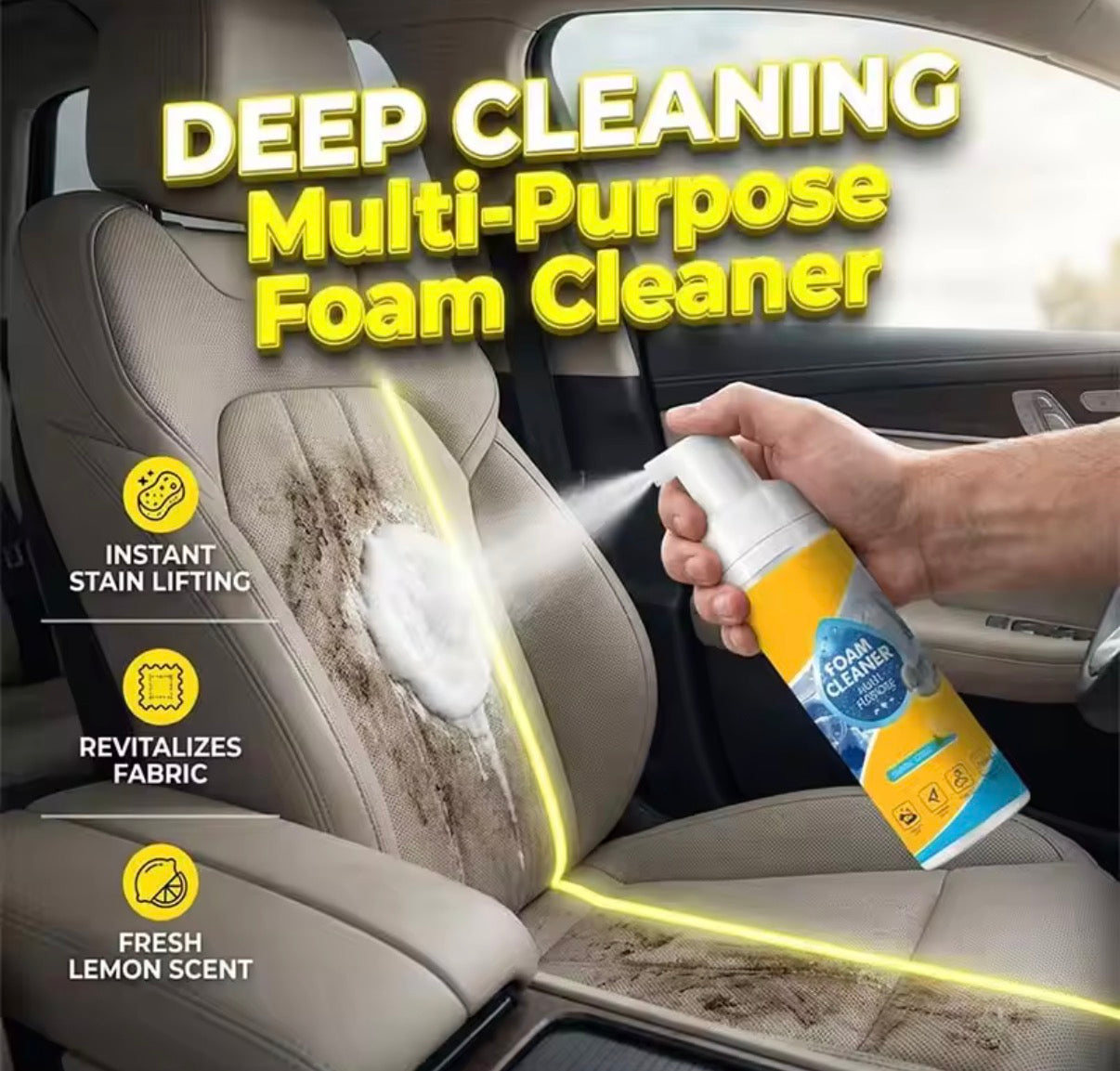 Problems Solved 4-in-1 multi-enzyme foam cleaner for car interior, leather furniture, bathroom, and sofa cleaning tool.