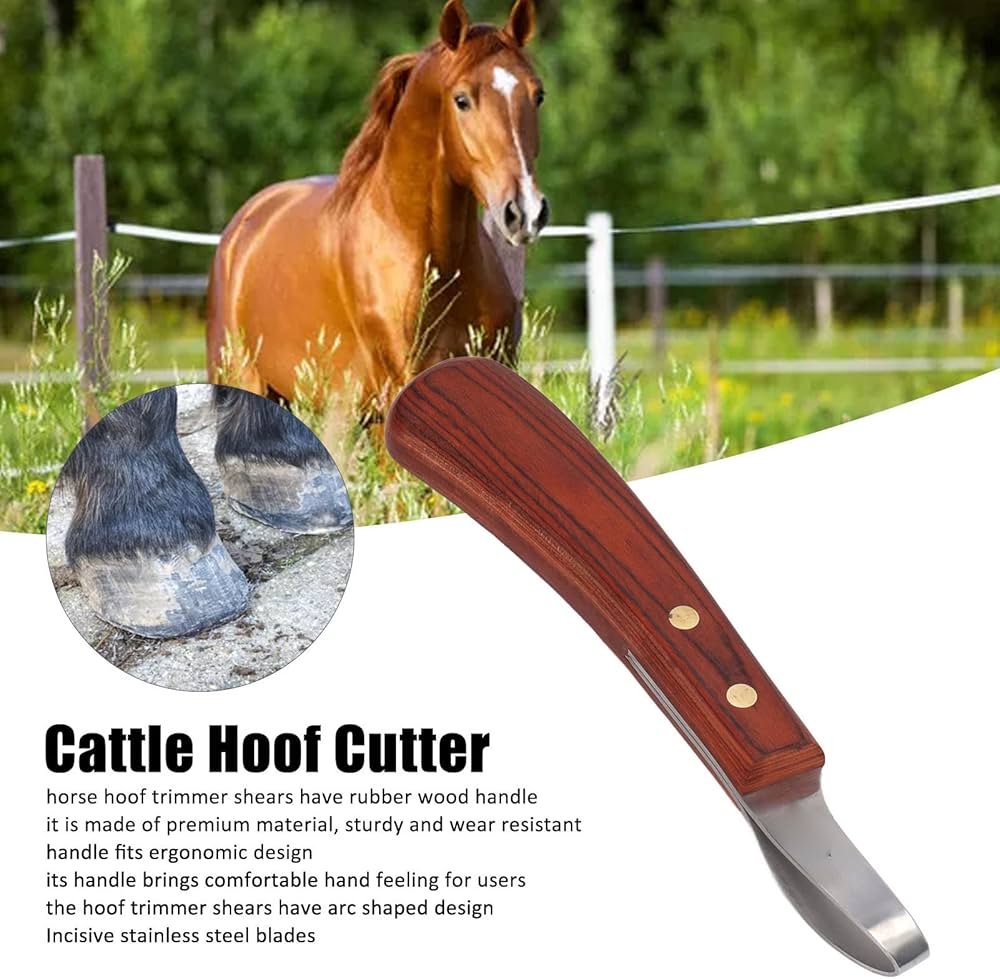 Farrier hoof knife with wooden handle for horse hoof trimming and hoof care, made by Problems Solved.