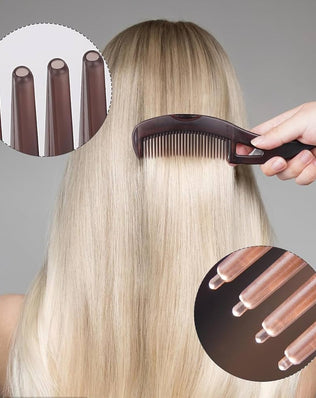 Brown Problems Solved dandruff comb with hollow teeth for scalp detox, psoriasis, lice, and multifunctional scalp care.