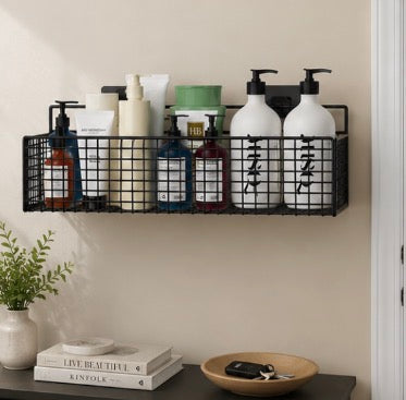 Problems Solved bathroom organiser with no-punch design, versatile toiletries storage for tidy bathroom organization