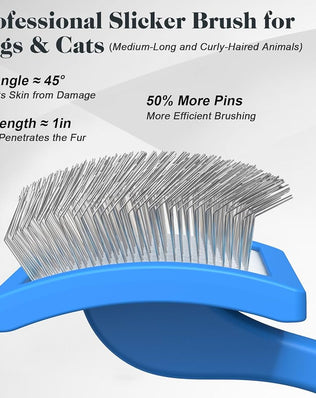 Problems Solved 2PCS dog slicker brush and pet comb set for grooming, featuring stainless steel pins and ergonomic handles.