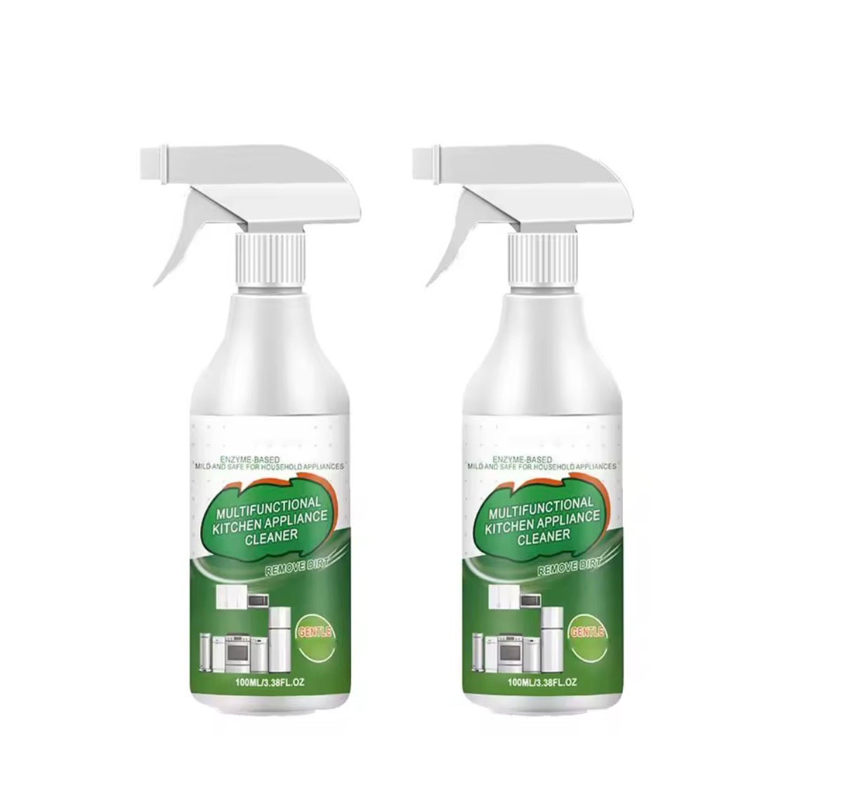 Problems Solved 2-pack foaming bathroom and kitchen remover spray with bottles and foam spray applicators for cleaning.