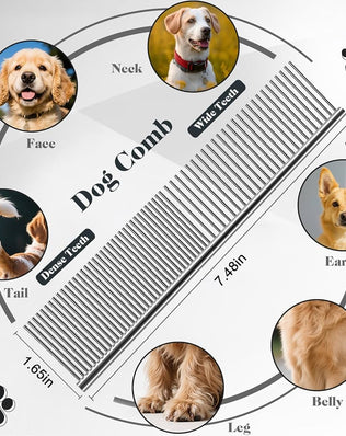 Problems Solved 2PCS slicker dog brush and pet comb set, professional grooming tools with metal bristles and ergonomic handles.