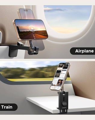 Problems Solved airplane phone holder with MagSafe magnetic attachment, designed for travel and secure phone mounting during flights.