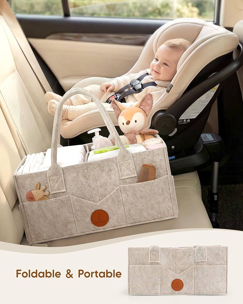 Problems Solved Maliton Nappy Caddy for newborns, sturdy portable washable diaper organizer with multiple compartments.