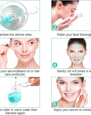 Problems Solved Derma Roller 1.0mm with individual titanium micro needles, showing the roller's fine needle tips for skin treatment.