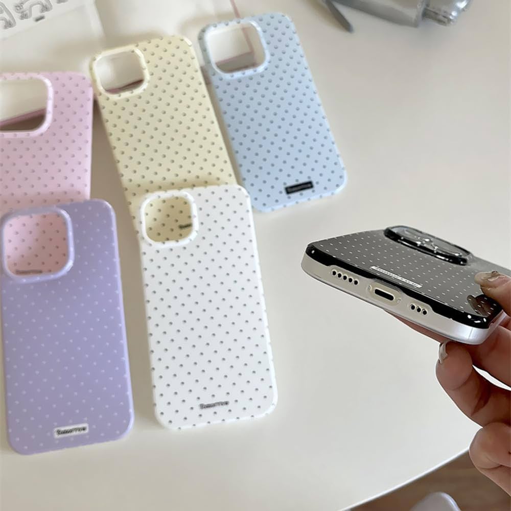 Problems Solved Reownest iPhone 13/14 case with a cute polka dot pattern and aesthetic design, showing the colorful patterned phone cover.