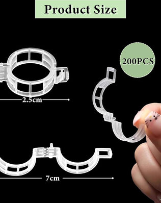 Problems Solved plant clips for climbing plants, 200-piece set with tomato hooks and trellis clips for garden support.