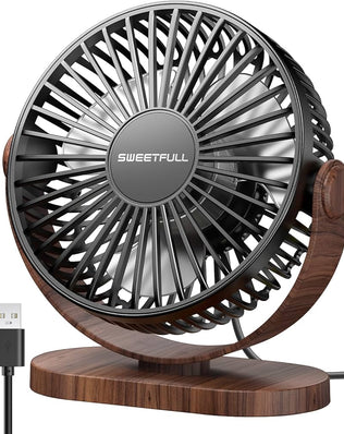 Small Problems Solved USB desk fan with three speed settings, compact and silent for personal desktop cooling.