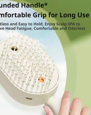 Problems Solved electric spray air massage comb with anti-tangle design and essential oil mist, hair straightener brush in a close-up shot