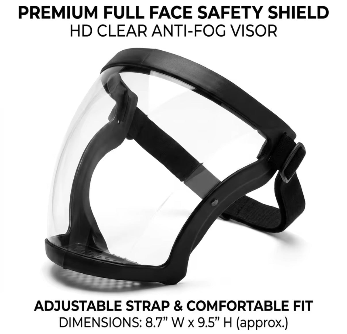 Problems Solved outdoor anti-fog dust protection splash mask for sports riding, with adjustable straps and clear face coverage.