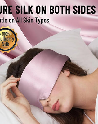 Problems Solved silk sleep mask for women and men, made from luxurious mulberry silk, with a soft, comfortable design for restful sleep.
