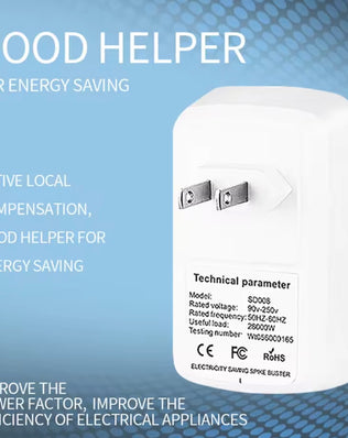 Problems Solved Pro Electricity Saving Box with EU plug, compact design, and indicator lights for home and office energy saving.
