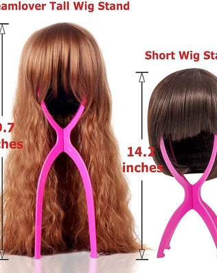 Black tall wig stand head for holding and styling wigs, set of 3, Problems Solved brand, sturdy and adjustable wig holder.