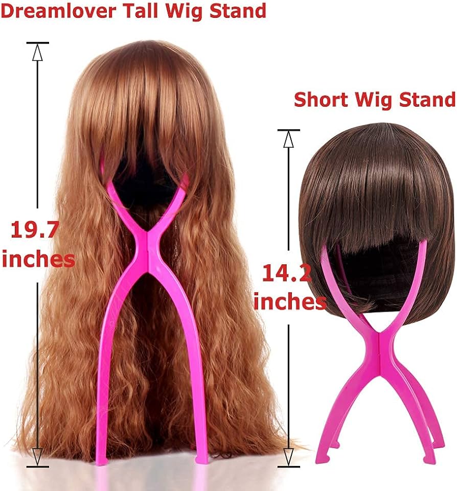 Black tall wig stand head for holding and styling wigs, set of 3, Problems Solved brand, sturdy and adjustable wig holder.